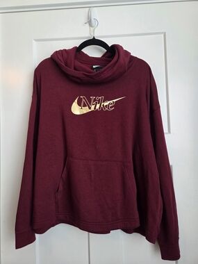 0057.  Nike Women's Maroon Cowl Neck Sweatshirt with Gold Logo